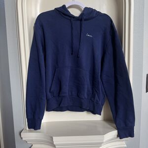 H&M Divided Blue/Navy Hooded Top with Love Embroidery Size M